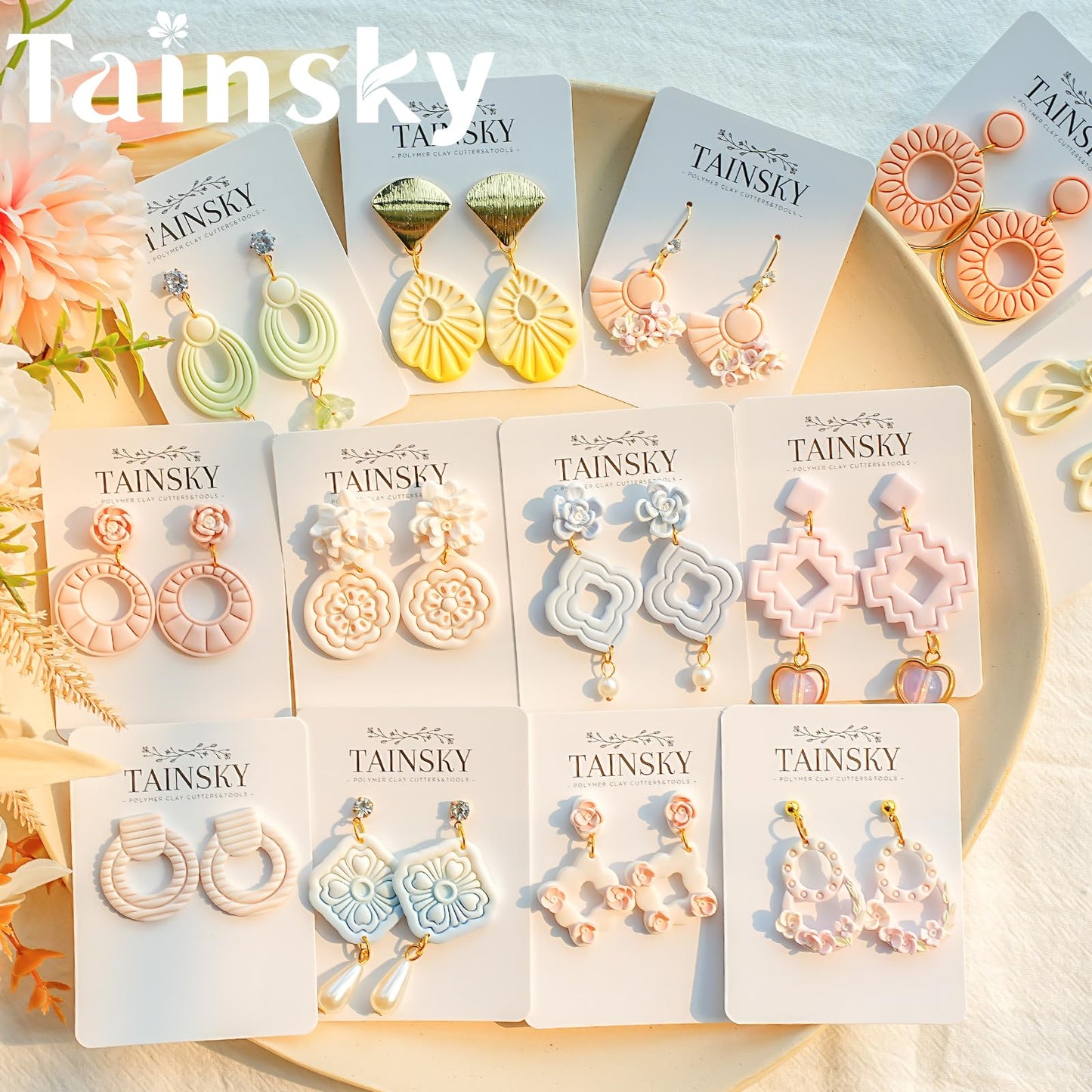 TAINSKY Geometric Clay Cutters, 15 Shapes Polymer Clay Cutters for Earrings Making, Organic Polymer Clay Cutters, Boho Clay Cutters for Polymer Clay Jewelry