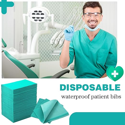 Newwiee 750 Pcs Disposable Dental Bibs Bulk Waterproof Tattoo Sheet Patients for Lash Nail Art Tray Cover 13" x 18"(Green)
