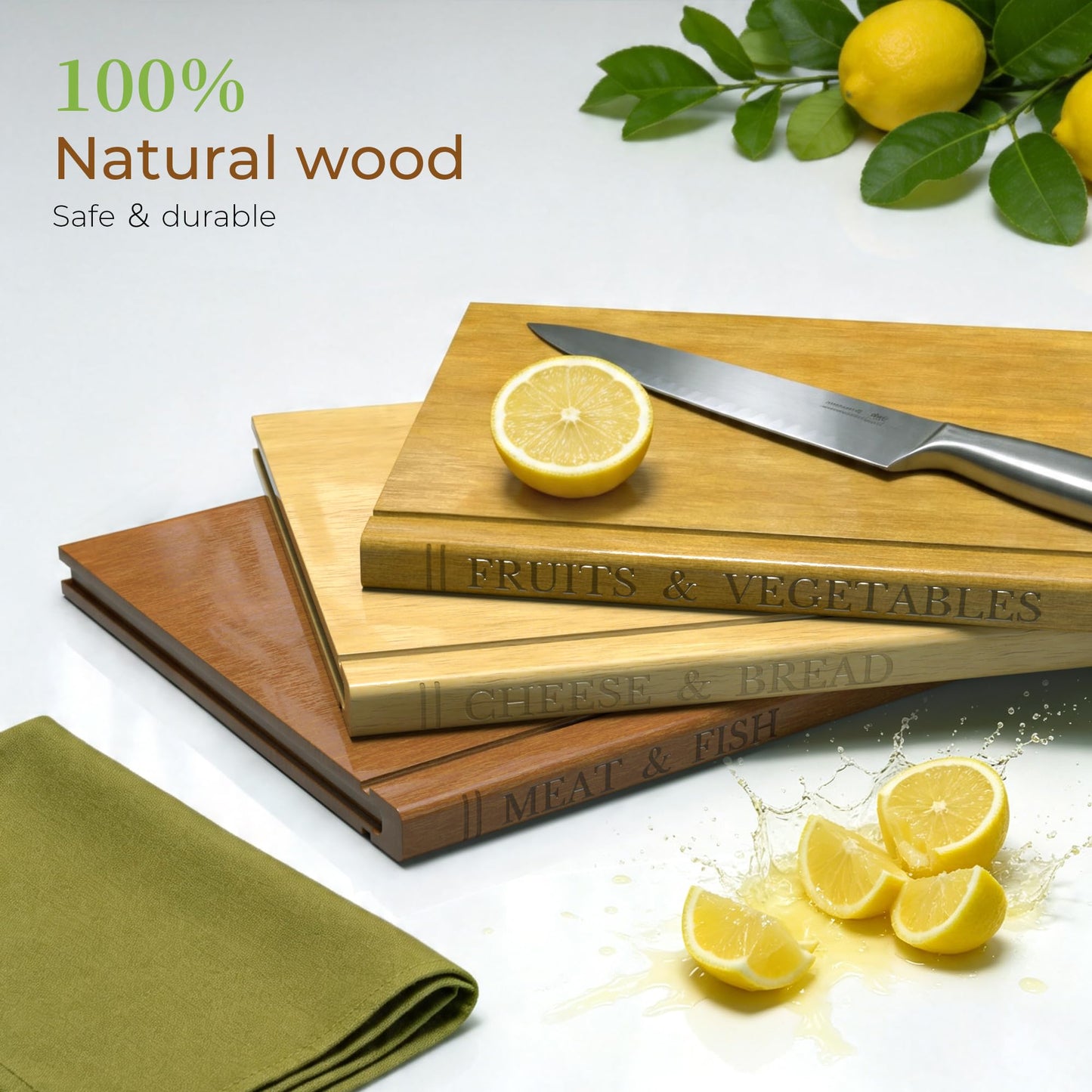 Book Cutting Board Set with Wooden Stand-Wooden Kitchen Cutting Boards That Look Like Books for Vegetables Cheese Meat, Chopping Board Gift Set for Home Cooks & Kitchen Decor