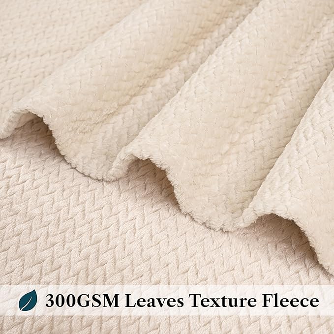 PAVILIA Soft Fleece Ivory Cream Throw Blanket for Couch, Lightweight Plush Warm Blankets for Bed, Fuzzy Cozy Flannel Blanket Throw for Sofa, Travel, Jacquard Pattern, Ivory/Cream, 50x60 inch