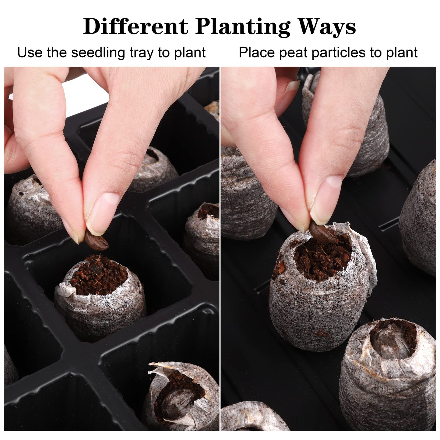 Hahood 4 Pack 24-Cells Seed Starter Tray Kit Germination Tray with Humidity Dome and Base, Plant Growing Kit Germination Starter Including Peat Pellets, Plant Labels, Tool for Indoor Outdoor, Black