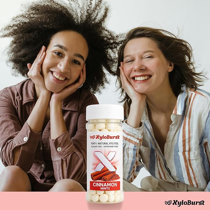 XyloBurst - Xylitol Mints | Sugar Free Breath Mints for Oral Health | Gluten Free, Vegan, Keto Friendly | Aspartame Free Mint | Cinnamon | 200 Count Jar (Pack of 2)