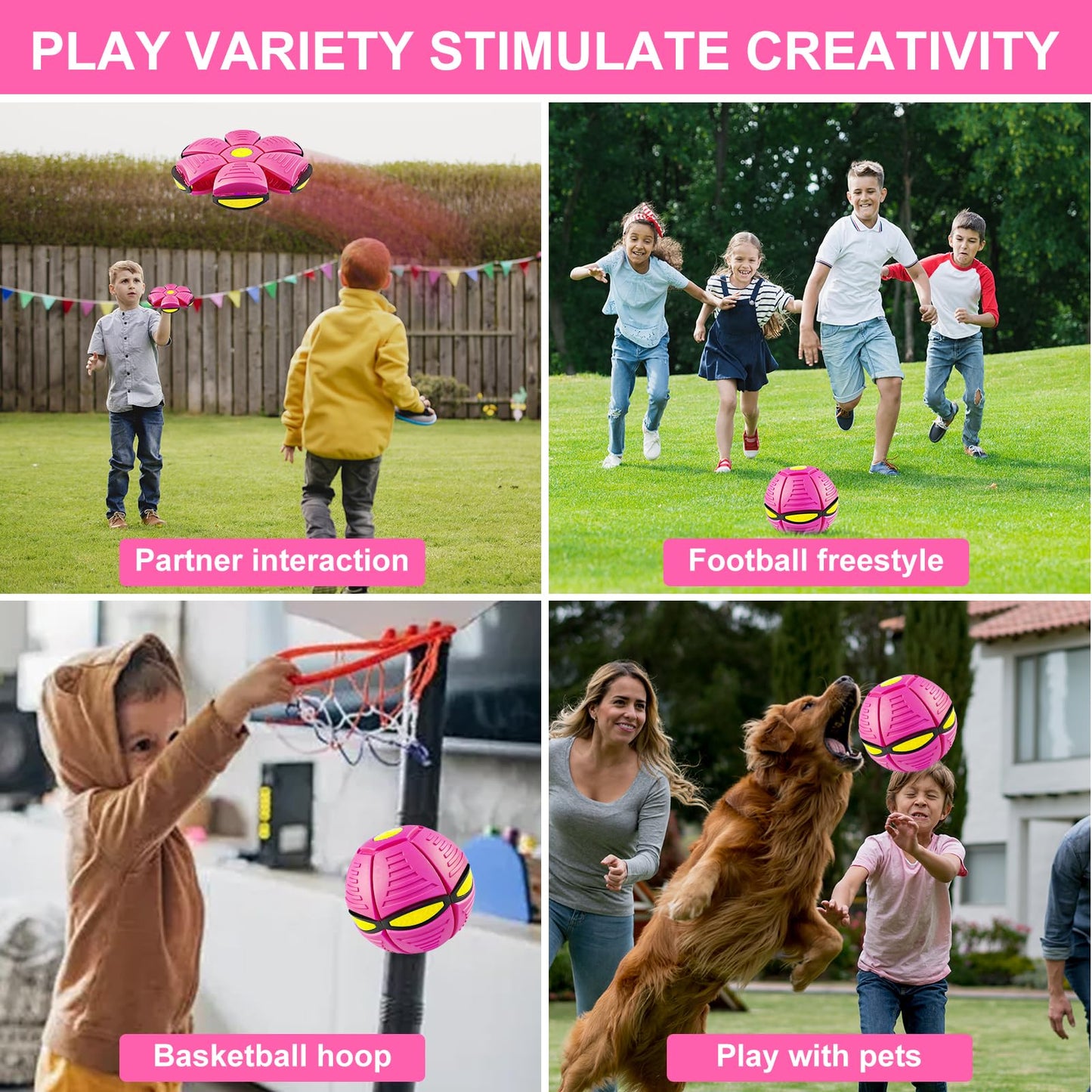 BHPWZB Magic Ball Pop Up Balls Light-Up – Magic Bouncing Pop Up Toy with Bright Motion Lights Dual-Form Magic Meta Ball Bouncy Balls for Indoor Outdoor Fun (Pink)