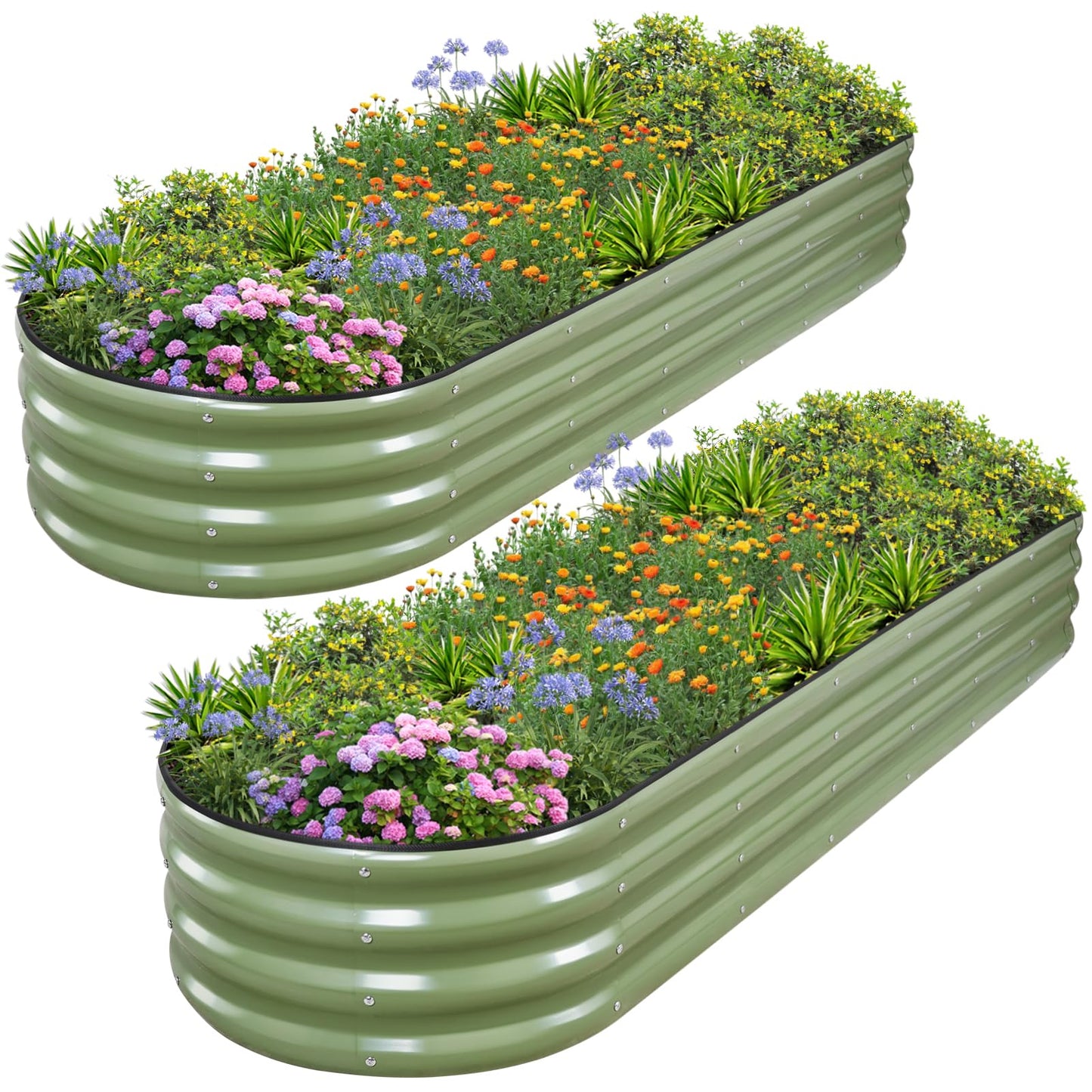 1MORE Galvanized Raised Garden Bed- Planter Garden Boxes Outdoor, Raised Beds for Gardening,Metal Garden Bed Kit for Vegetables Flower, Planter Raised Beds.8x2x1ft Green-2pcs