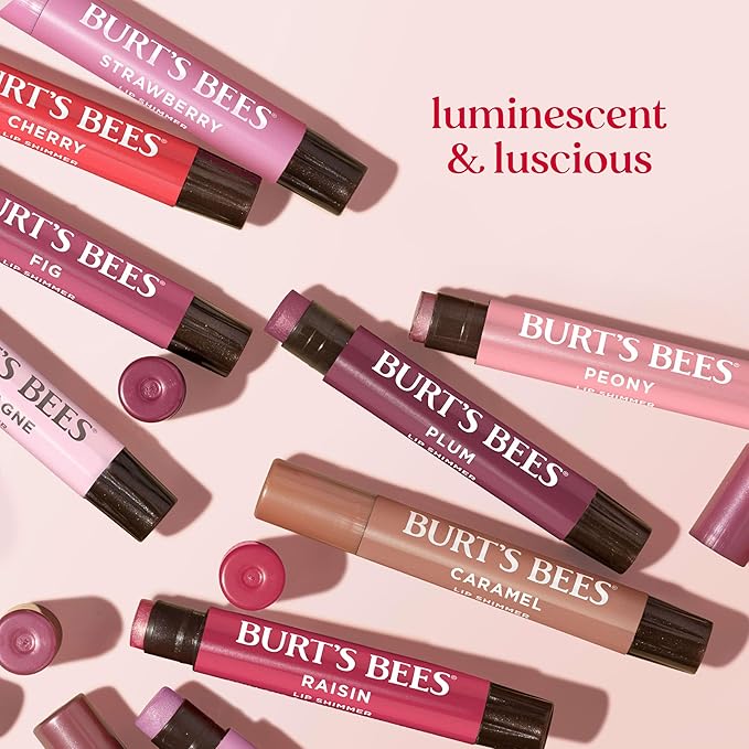 Burt's Bees Shimmer Lip Tint, Tinted Lip Balm Stick, Moisturizing for All Day Hydration with Natural Glowy Pigmented Finish & Buildable Color, Peony, 1 Tube, 0.09 oz.