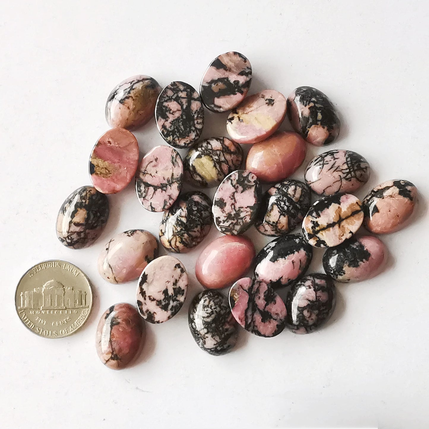 Bacatgem 7 Pcs Rhodonite Oval Cabochons Flatback Crystal Stone Gemstones Beads for Jewelry Making DIY,18x13mm