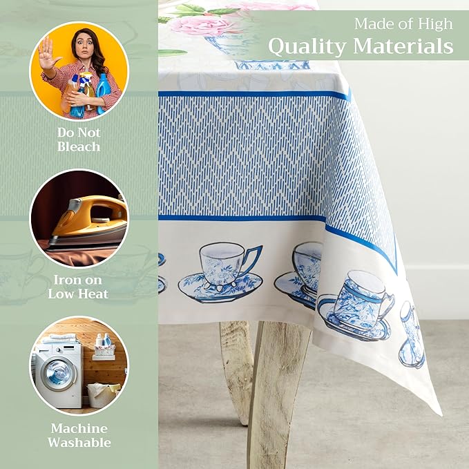 Maison d' Hermine Table Cloth Rectangle Table 100% Cotton 70 x 140 Inches Tablecloth Reusable Decorative for Dining Room Farmhouse Home Valentines Day Decorations Spring Summer - Canton