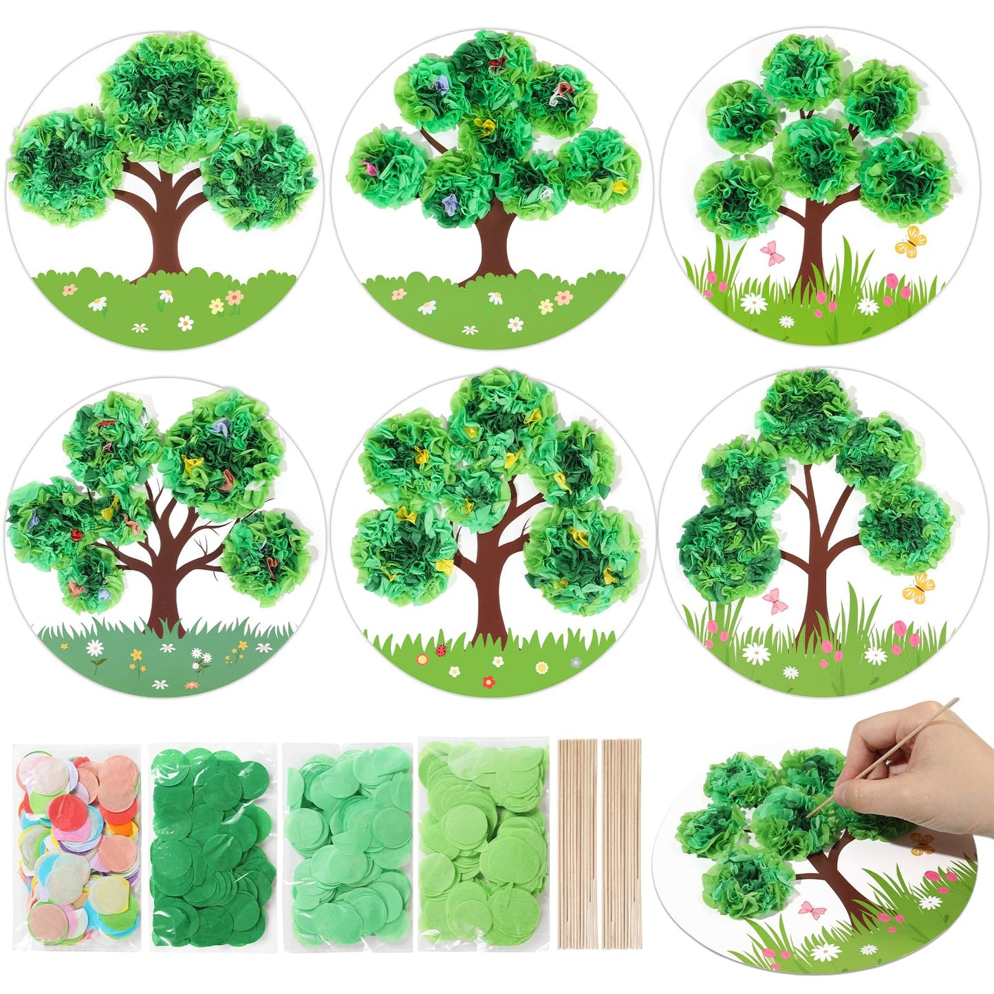ZOIIWA Spring Poke-in Craft Kit Make Your Own Springtime Tree Ornament Spring Tree Crafts Kit Summer Poking Art Decor for Home Creative Activity Art Project Birthday Party Decor Supplies 12 Sets