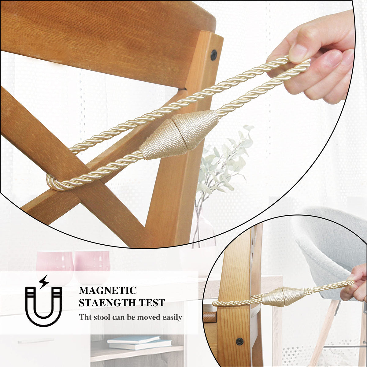 2 Pack Magnetic Curtain Tiebacks Rope Modern Handmade Curtain Tie Backs Decorative Drapes Weave Holdbacks for Window Décor