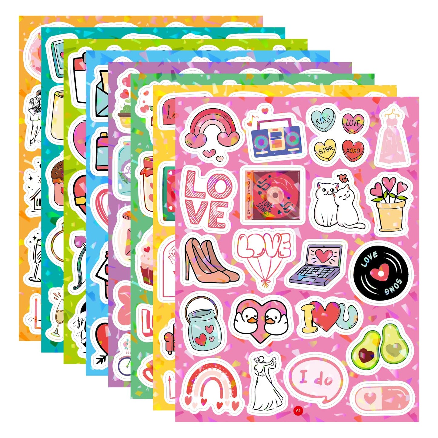 PartyGarden Wedding Love Stickers - 8 Sheets 160 Pcs for Kids Valentine's Day Anniversaries Bridal Shower Classroom Gift Exchange Scrapbook Bottle