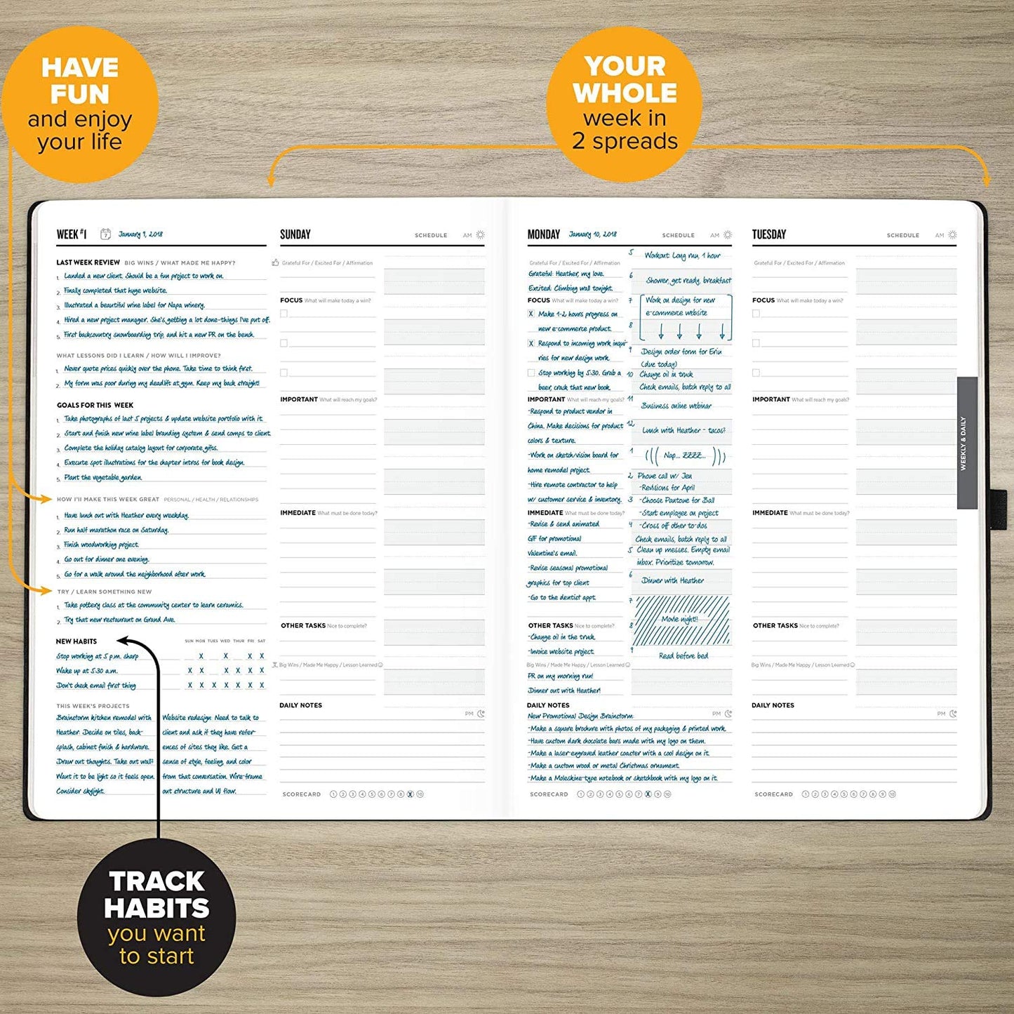 Get Stuff Done Planner for Productivity - 1 Year Undated Daily Planner, 8.5- x 11- - Sturdy & Smart Organizer for Goal Setting - Personal Organizer for Men & Women