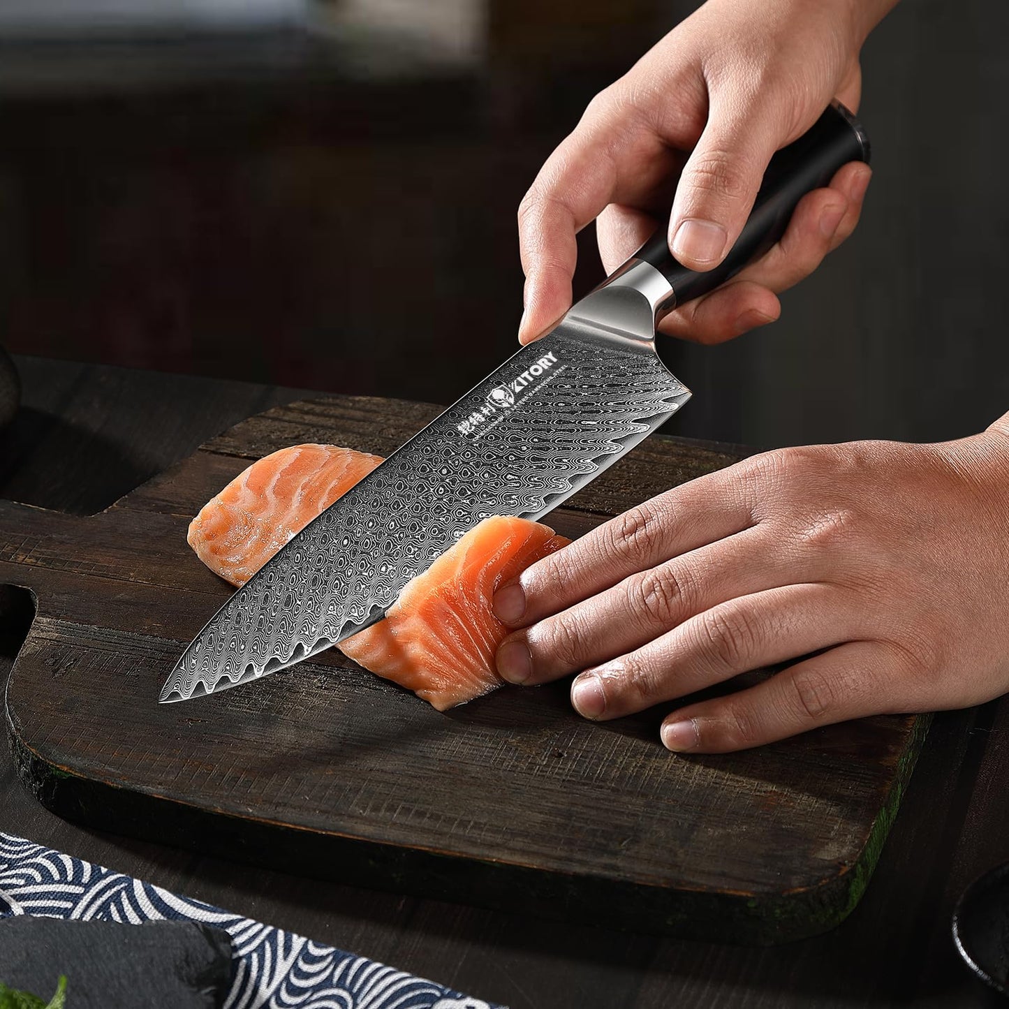 Damascus Chef`s Knife 8",10Cr15CoMoV HC Steel Cutting Core cladded with 72 Layers Damascus Steel, Pakkawood Handle, Premier Kitchen Gadget w/t Gift Box