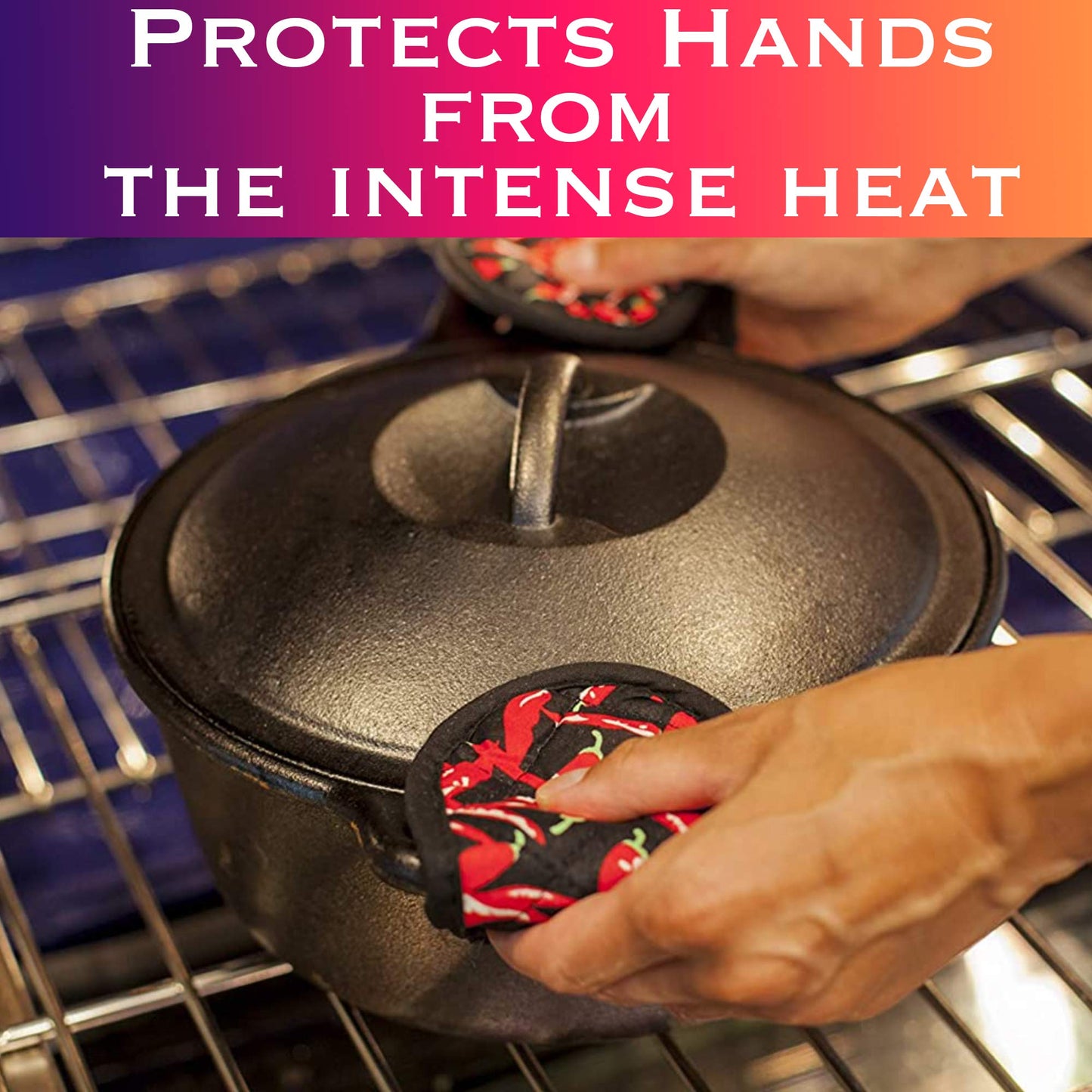 EHOMEA2Z Cast Iron Skillet Pan Pot Holder Covers Mitts Black Non-Slip Washable Sleeves for BBQ Baking Kitchen Cotton Commercial Grade (Chili, 10)