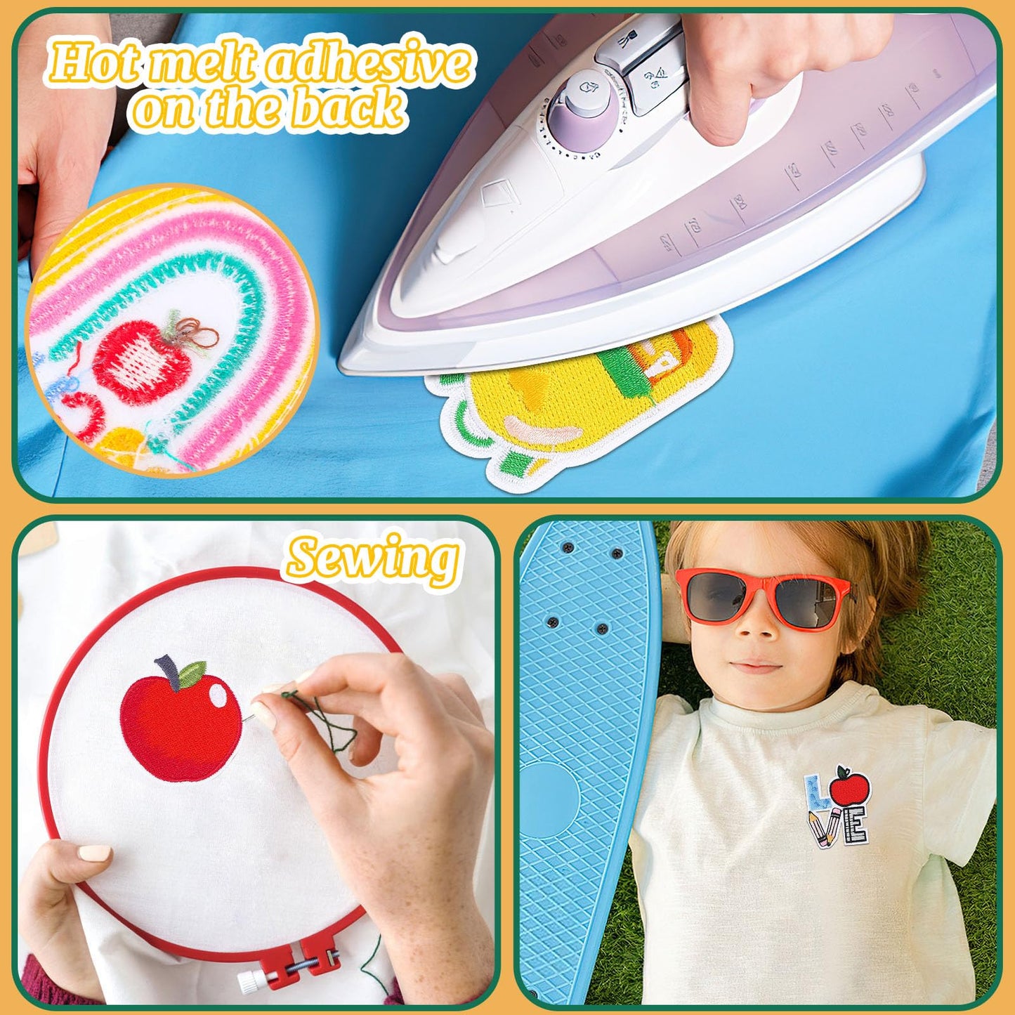 AUGSUN 36pcs Back to School Iron on Patches Pencil School Bus Embroidered Sew Applique Repair Patch Teacher Students DIY Crafts for Clothing Jacket Jeans Pants Dress Backpack Hat Decorations