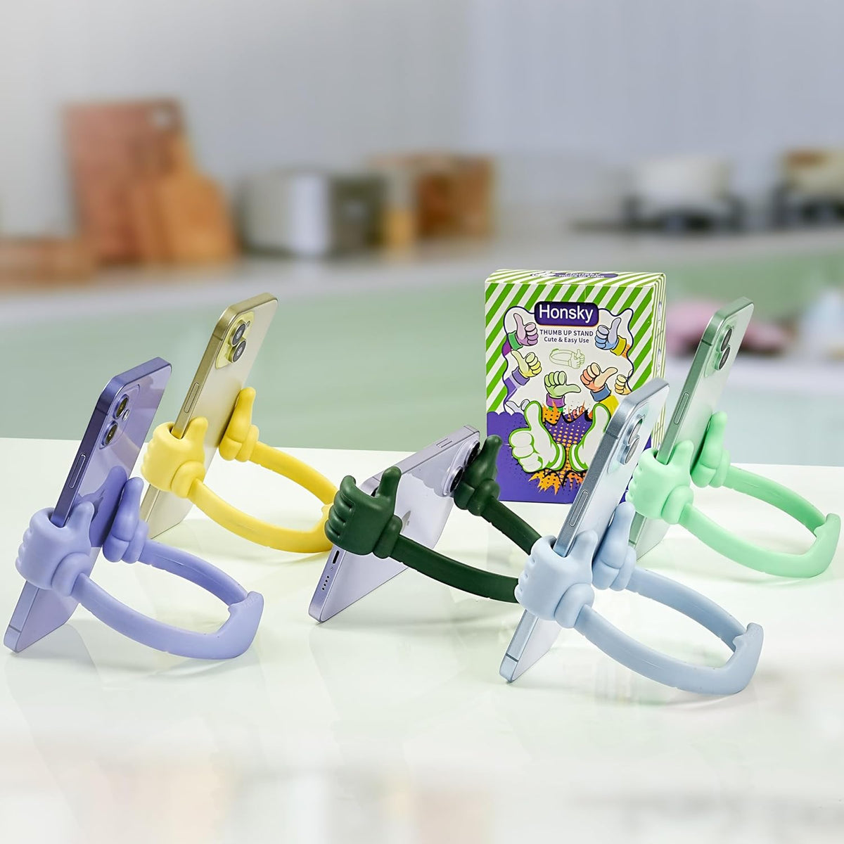 Honsky Thumbs up Cell Phone Stand,Stocking Stuffers Idea,Ok Stand Tablet Stand Cradle for Desk,Smartphone Cellphone Mobile Phone Tablets - Universal Adjustable Flexible - Light Yellow