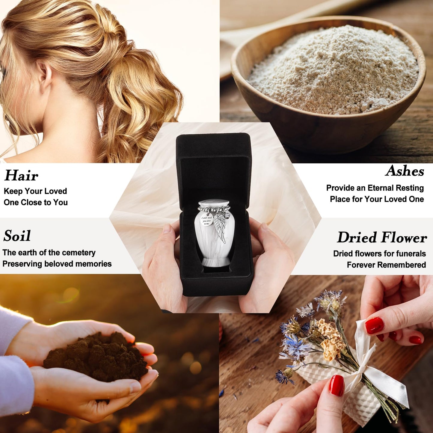Dletay Small Urns for Human Ashes Keepsake with Box 2.85 Inch Memorial Mini Cremation Urn for Women Men Aluminum Decorative Funeral Urns - Marble White
