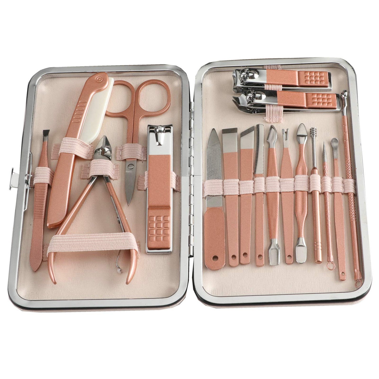 Professional Manicure Pedicure Stainless Set - Erkangsm 18 in 1 Manicure Pedicure Grooming Kit,Nail Clippers,Toenails Scissors,Ear Pick,Nail Tools with PU Leather Travel Case (Pink)