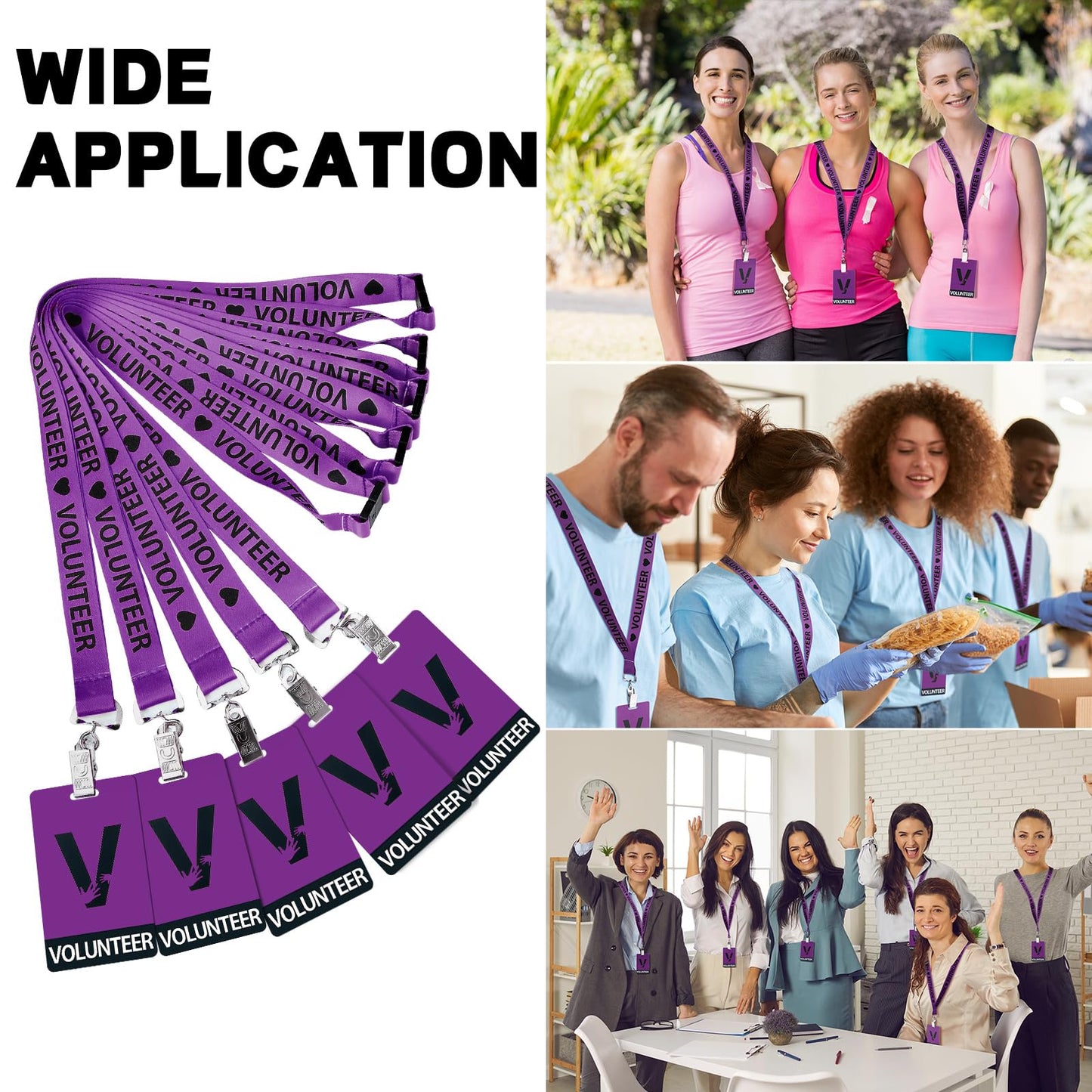 Colarr 25 Pack Volunteer Lanyard with PVC Plastic Card Pass Volunteer Identification ID Badges Bulk Breakaway Lanyard for Activity, Fundraising, Church, School, Events(Purple)