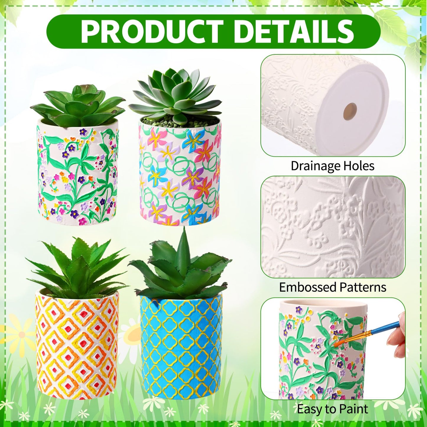 Zubebe 12 Pcs Paint Your Own Ceramic Pots Bulk Unfinished Succulent Pots Craft Kit with Drainage Hole Mini Paintable Plant Vase Ready to Paint Planter for Cactus DIY Craft (Classic)