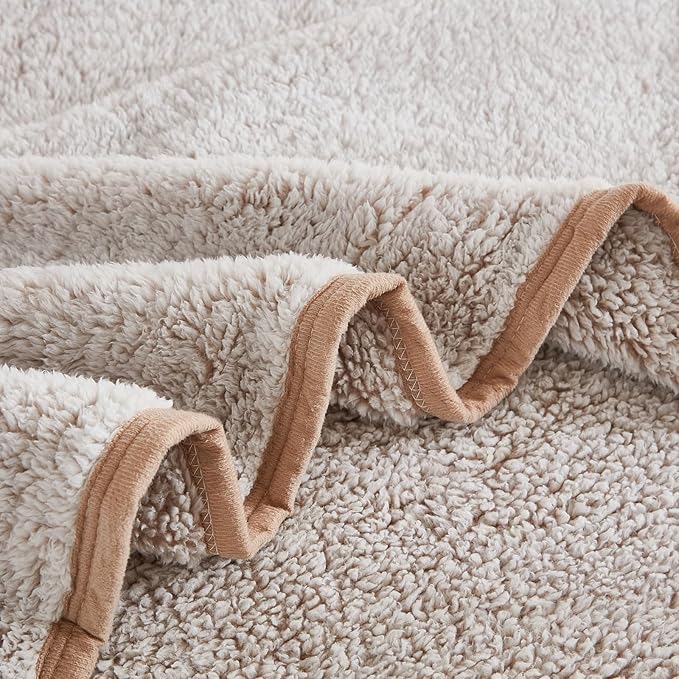 EMME Fuzzy Blanket Soft Fleece Throw Blankets for Women, Fluffy Sherpa Throws(Khaki,108"x90")