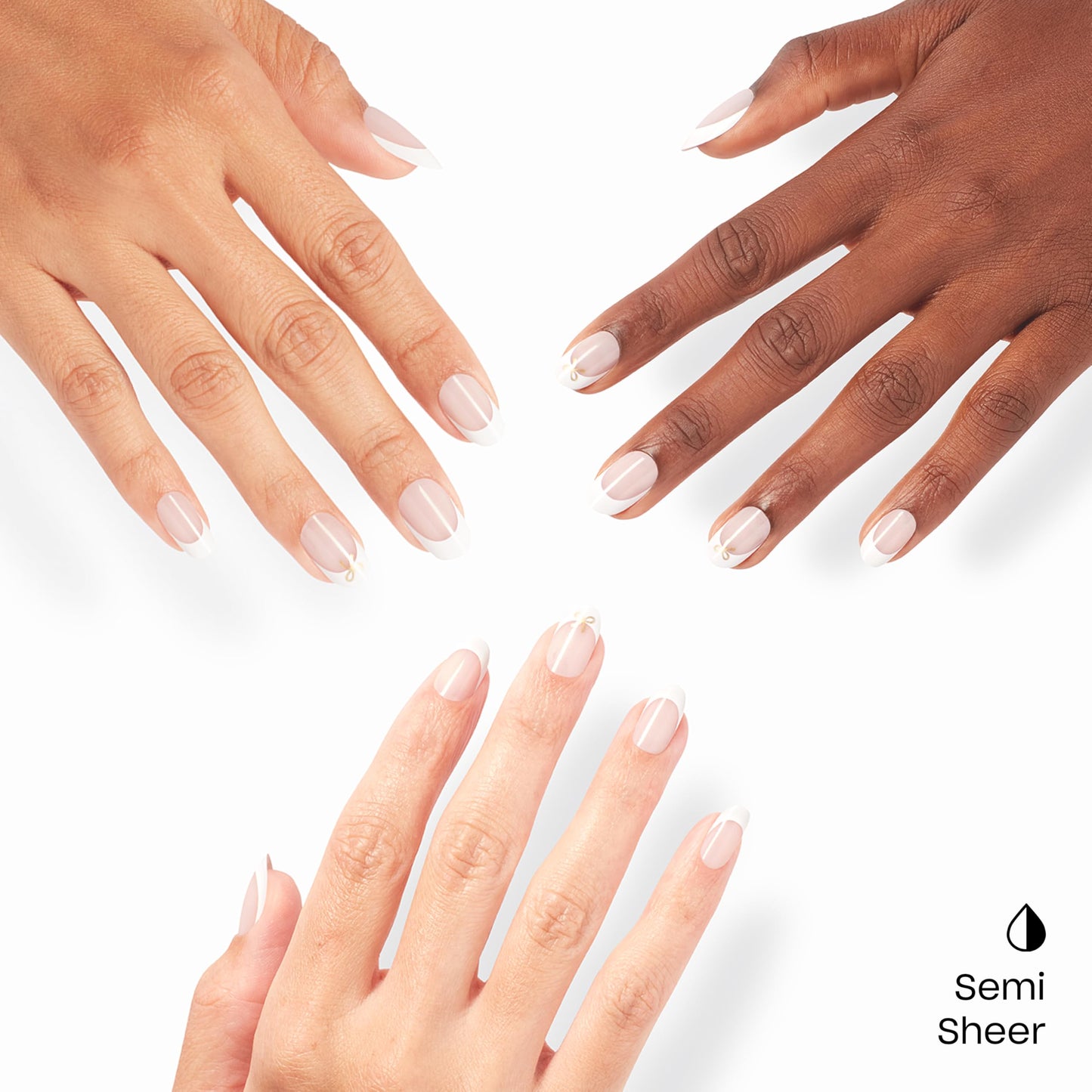 OPI On Point Bow-jour! | Short Round Nude & White French Tip with Gold Bow Design Nail Art Press On Nails | 24 Count with Glue | Long Lasting, Reusable, Non-damaging | Fall 2025 Shades
