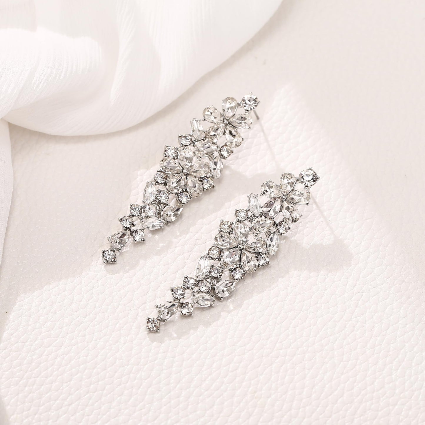 EleQueen Sparkle Marquise Rhinestone Crystal Statement Dangle Earrings for Women, Silver-Tone Clear Crystals Art Deco Prom Chandelier Jewelry for Wedding Bridal