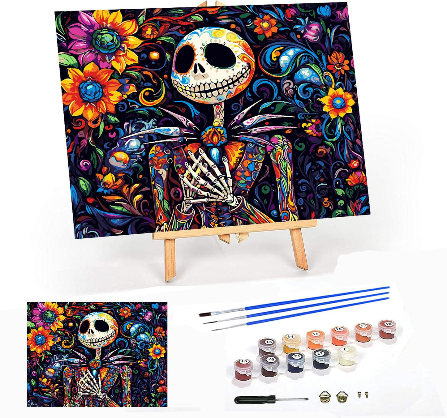 Meothan Framed Paint by Numbers Kits for Adults Halloween, Nightmare Before Christmas Paint by Numbers Kits on Canvas with Easel for Home Wall Decor 11.8x15.7inch (30x40cm