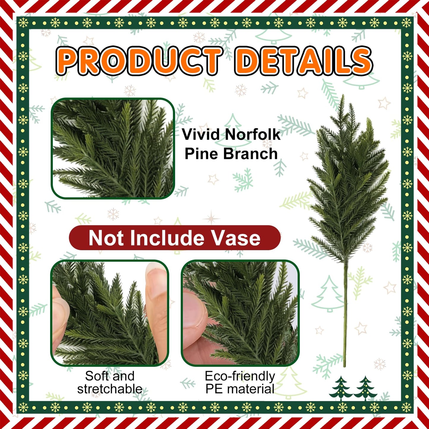 NAYODEUS 22Pcs 23inch Christmas Norfolk Pine Branches, with a Branch stem lamp. Artificial Green Norfolk Pine Branch Plume, Suitable for DIY Handmade Wreaths and Home Decoration(with Light Strip).