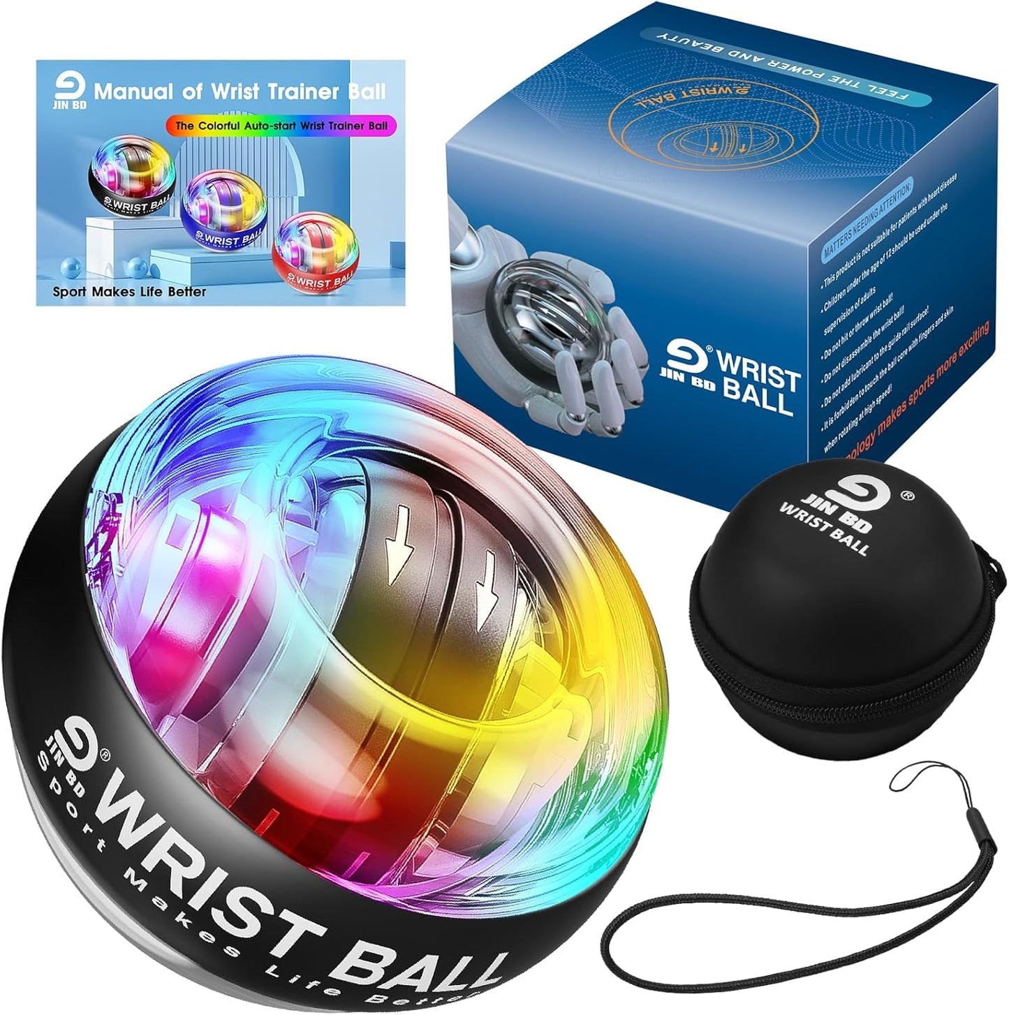 JIN BD Wrist Ball LED Auto-Start Gyro Ball – Desk Toy & Wrist Trainer for Gamers & Office Workers (Relieves Fatigue & Carpal Tunnel Syndrome)