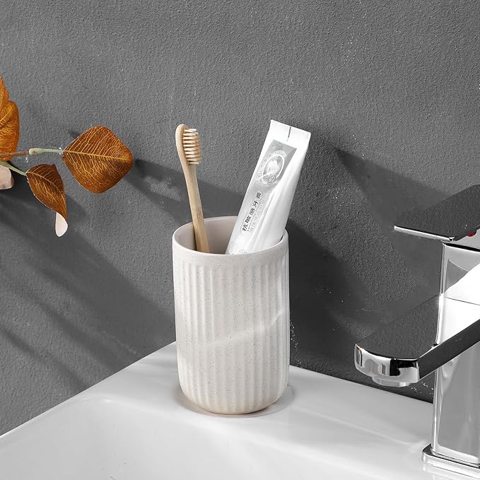 Toothbrush Holders for Bathrooms - 1 Cups Ceramic Toothbrush Toothpaste Holders, Beige Bathroom Tumbler Cups Reusable Toothbrush Mouthwash Cup, Bathroom Counter Organizer