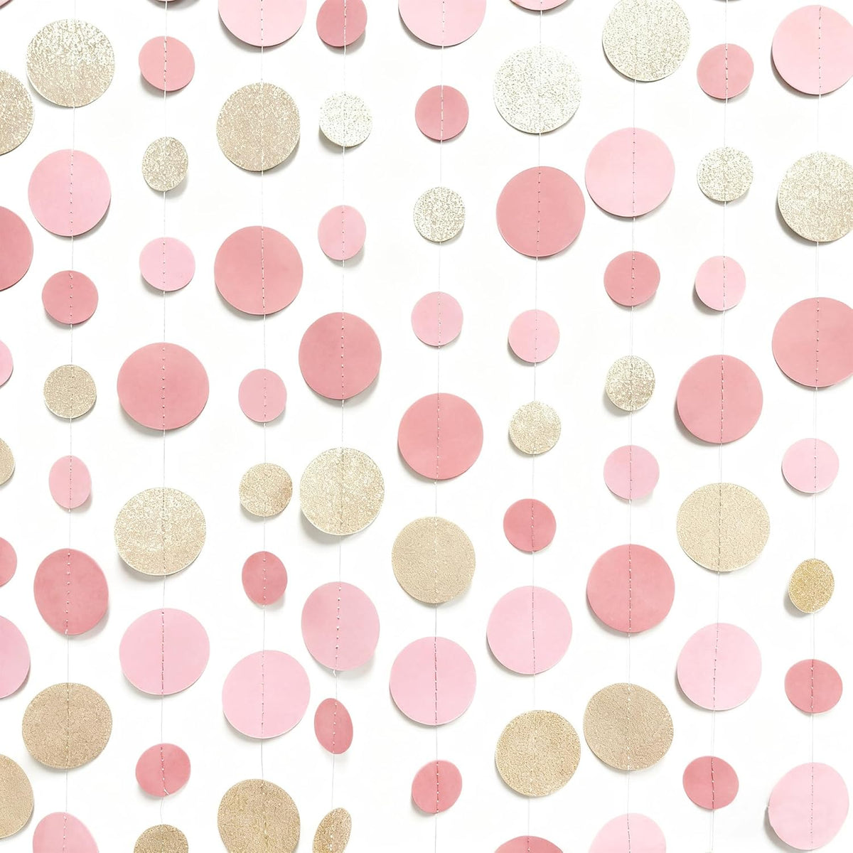 Champagne Gold Rose Pink Polka Dot Garland Champagne Dusty Pink Circle Dot Hanging Streamer Banner for Birthday Baby Shower Bridal Shower Wedding Engagement Retirement Boho Party Decorations Supplies