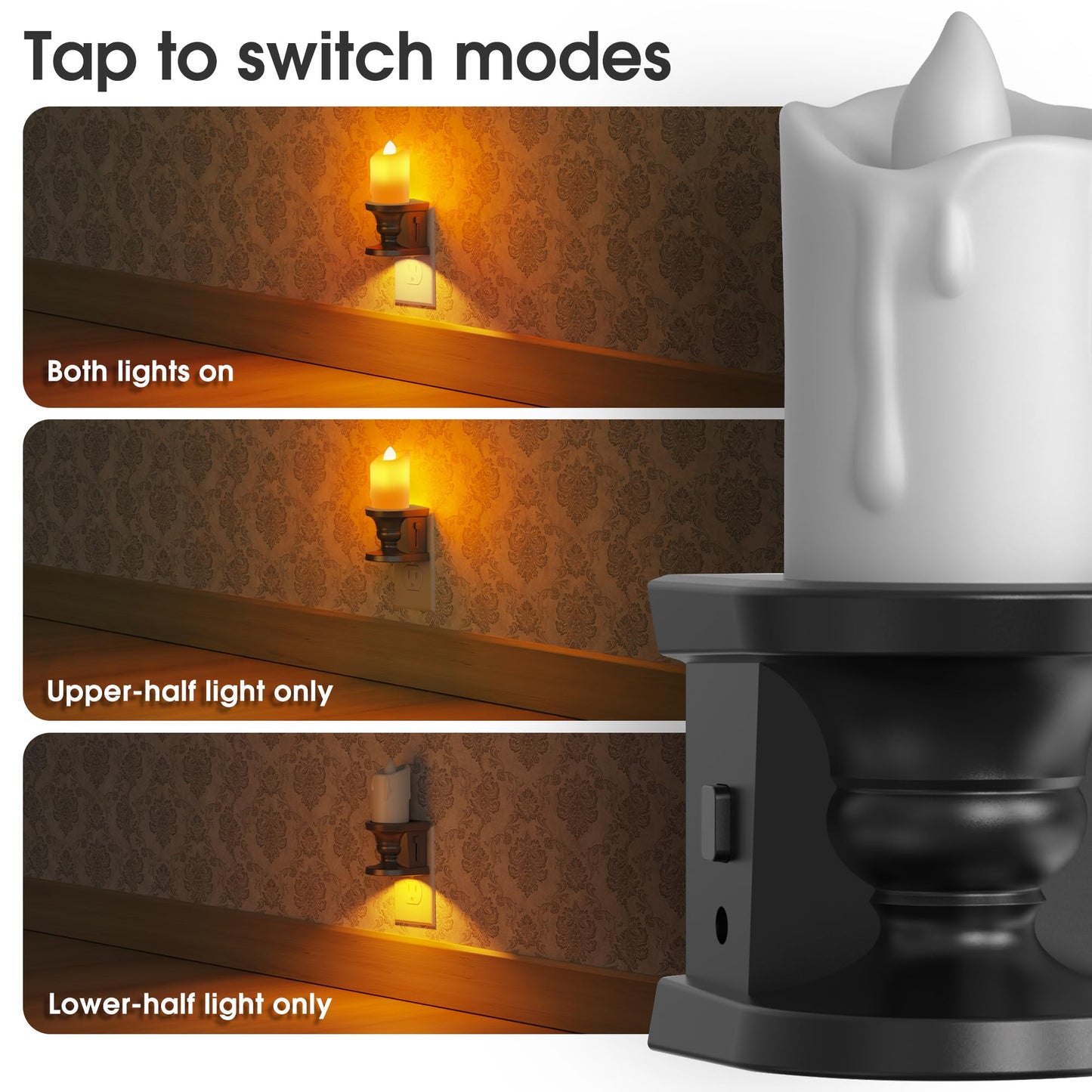 Briignite Flameless Candle Night Light, 2 Pack, Night Lights Plug into Wall, Candle Nightlight with Light Sensor, 0-100LM Dimmable LED Night Light Plug in, 1800K Amber Nightlight for Hallway Bathroom