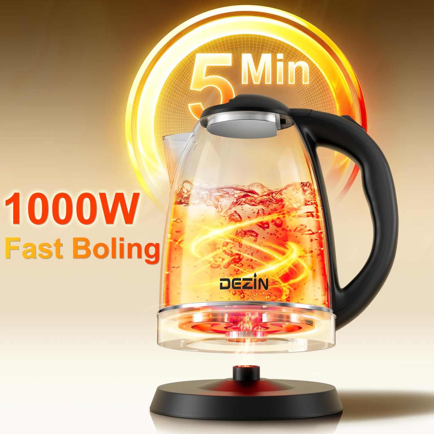 DEZIN Electric Kettle Upgraded, BPA Free 2L Stainless Steel Tea Kettle, Fast Boil Water Warmer with Auto Shut Off and Boil Dry Protection Tech for Coffee, Tea, Beverages