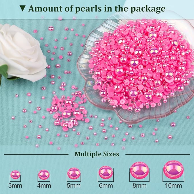 4 Boxes Flat Back AB Pearls Kit 11 Flatback PeachAB Half Round Pearls 3-10mm with Pickup Pencil and Tweezer for Home DIY and Professional Nail Art, Face Makeup and Craft