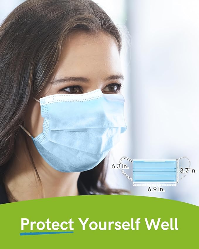 FriCARE Disposable Face Masks, 3-Ply ASTM Level 3 Medical Grade, Breathable & Comfortable for Adult Daily Work/Sun Protection, 50 Pack Blue