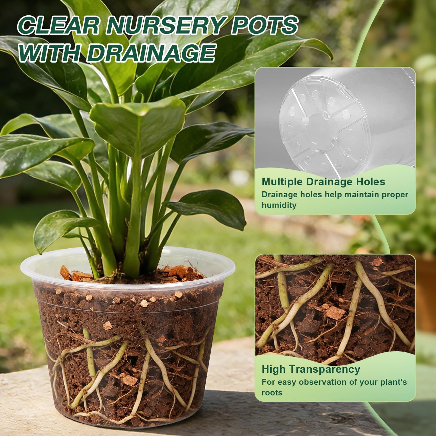 GUGEMEI 3/4/5/6 Inch Nursery Pots, 20 Pack Clear Nursery Pots with Drainage Holes, Durable Plastic Clear Pots for Plants Indoor and Outdoor, Seedling Pots for Shrubs, Herbs, Flowers, Vegetables