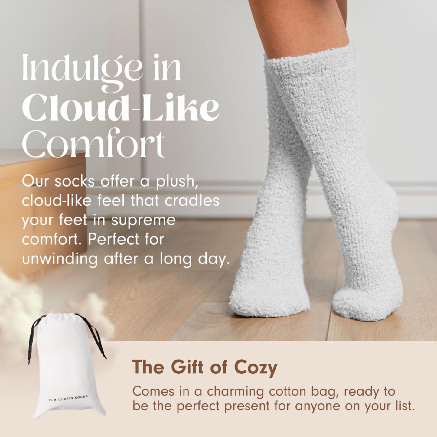 Unboxme Cloud Fuzzy Socks, Unisex Warm Cozy Sleep & Bed Slipper Socks, One Size Fits Most (US 6-12), Easter Gift-Ready, 100% Polyester, White
