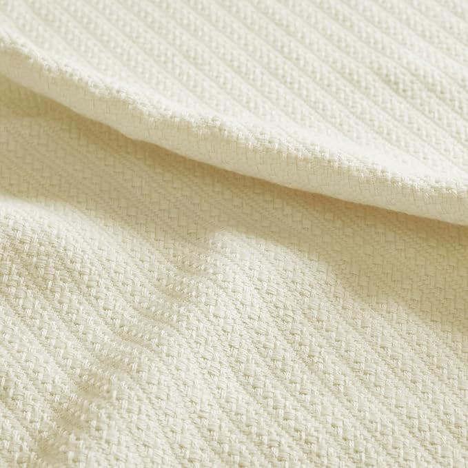 Madison Park Liquid Cotton Luxury Blanket Premium Soft Cozy 100% Ring Spun Cotton For Bed , Couch or Sofa, Full/Queen, Ivory