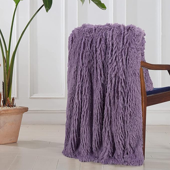 Tuddrom Decorative Extra Soft Faux Fur Blanket Queen Size 80"x90",Solid Reversible Fuzzy Fluffy Plush Fleece Comfy Microfiber Fur Blanket for Couch Sofa Bed,Patrican Purple