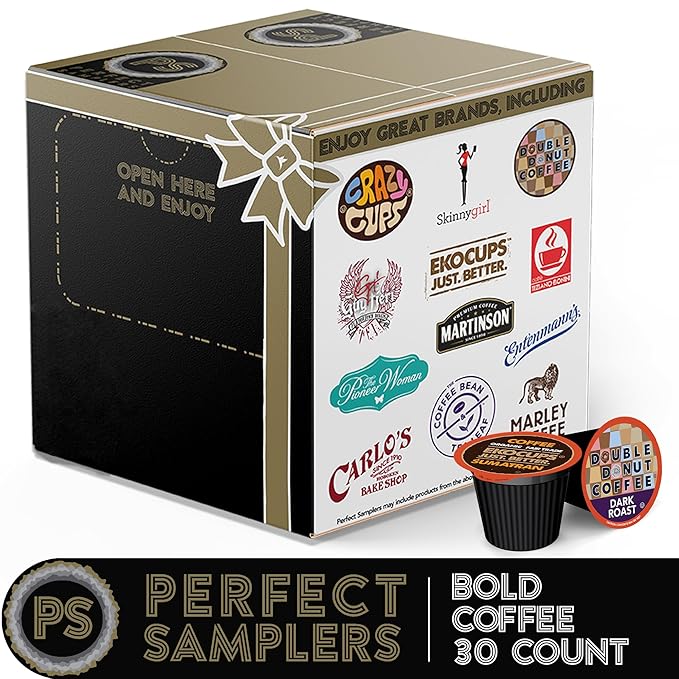 Perfect Samplers Dark Roast Coffee Pods Variety Pack, Strong Bold Coffee & Dark Roast Blends, Dark Roast Coffee Pods for Keurig K Cups Machines, Coffee Sampler 30 Count