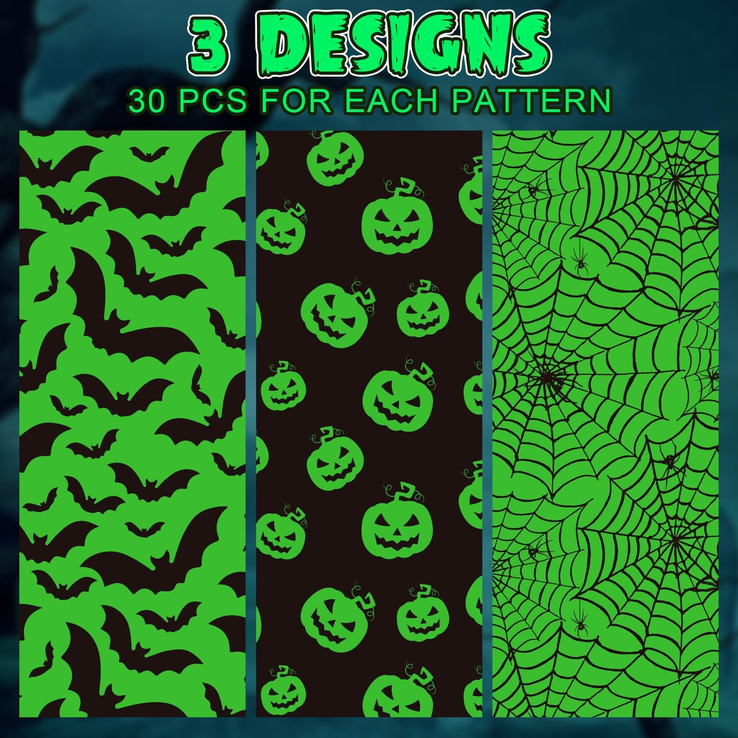 Whaline 90 Sheet Halloween Black Green Tissue Paper Pumpkin Cobweb Bat Wrap Tissue Paper 13.8 x 19.7 Inch Scary Black Green Decorative Gift Wrapping Paper for Halloween Party Craft Gift Packing