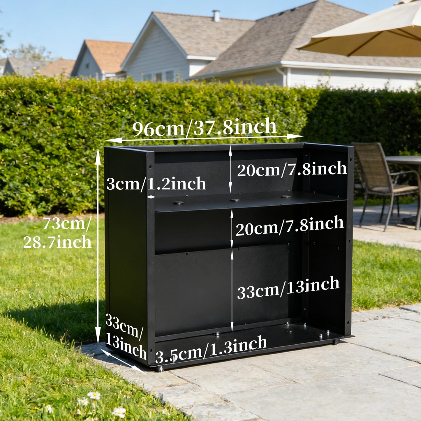 38"X13" X 30" Outdoor Planter Block Tall Rectangular Skinmy, Black Metal Patio Planters for Privacy Screen Planter Box Front Porch Adjustable with Drainage Holes & Rust-Proof Coatin (Black, 1)