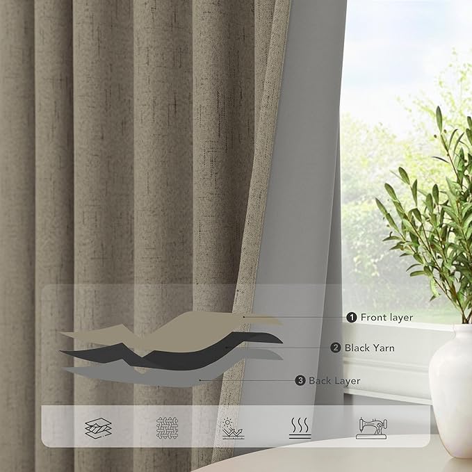 Pitalk 108 Inch Curtains 2 Panel Set Burg Modern Earthy Earth Tone Decorative Dark Out Taupe Curtain for Bedroom Heat Cold Blocking Window Coverings 9ft High Ceiling Drapes for Living Room Back Tab