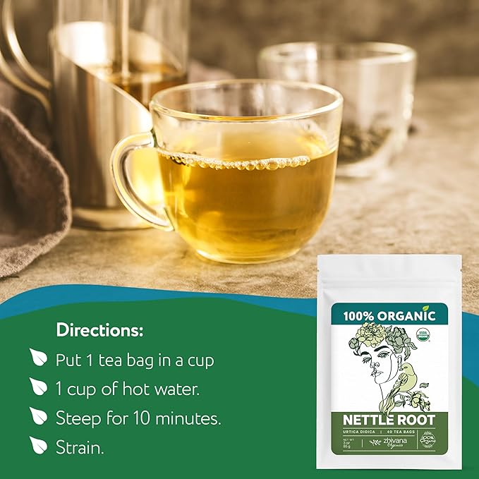 Organic Stinging Nettle Root Tea (40 Tea Bags) - Traditionally Used Herbal Tea for Men’s Health - Supports Prostate, Hormonal Balance & Energy - Té de Raíz de Ortiga