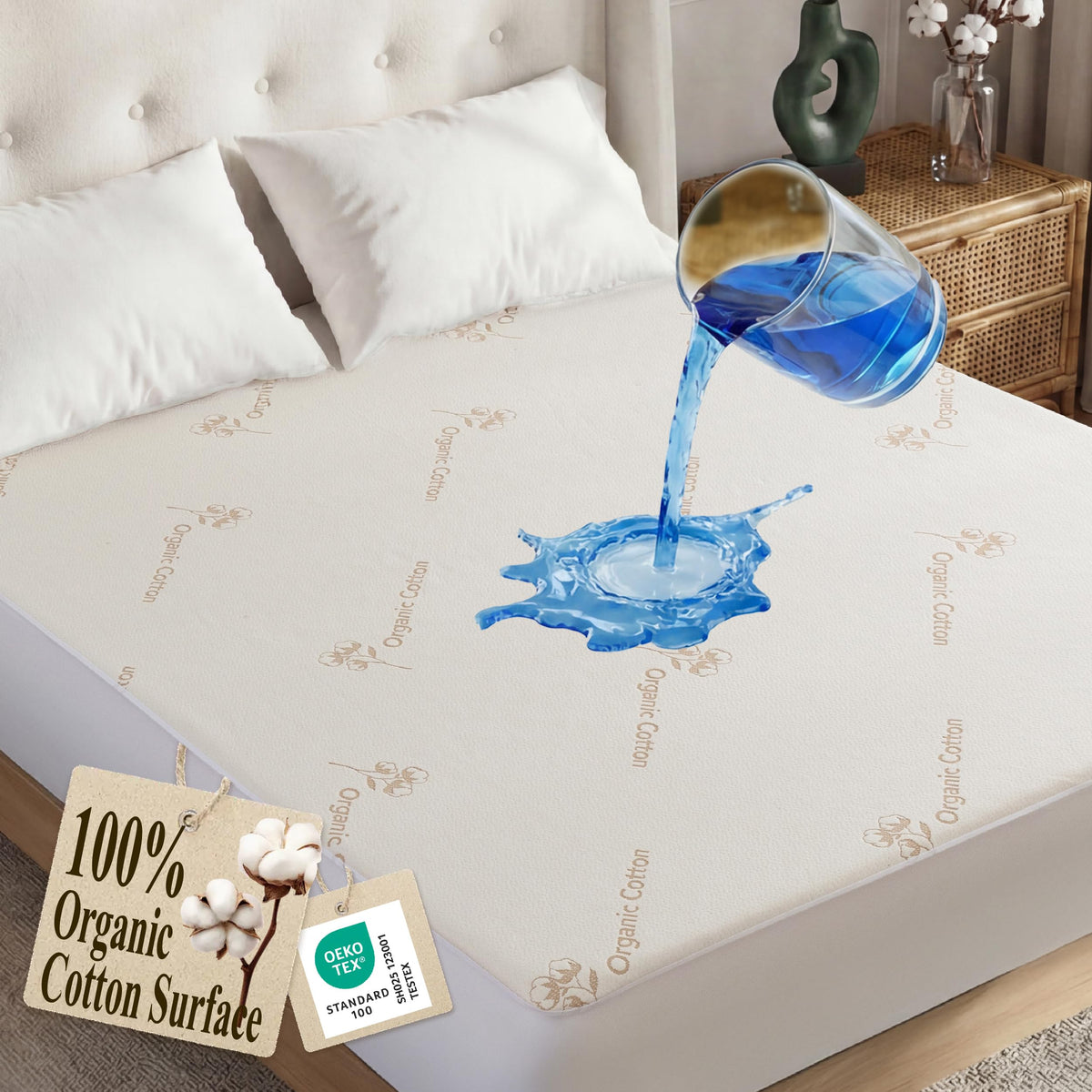 Organic Cotton Surface Mattress Protector Waterproof Full Size