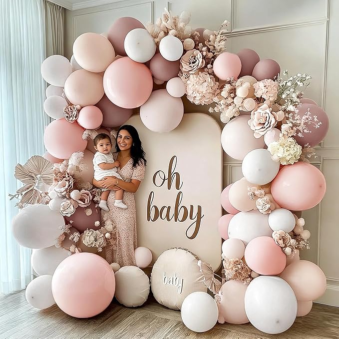 Pastel Pink & White Balloon Arch Kit, Double Stuffed – Dusty Pink, Blush, Beige, Cream & Matte White Latex Balloons for Baby Shower, Valentine’s, Bridal & Easter