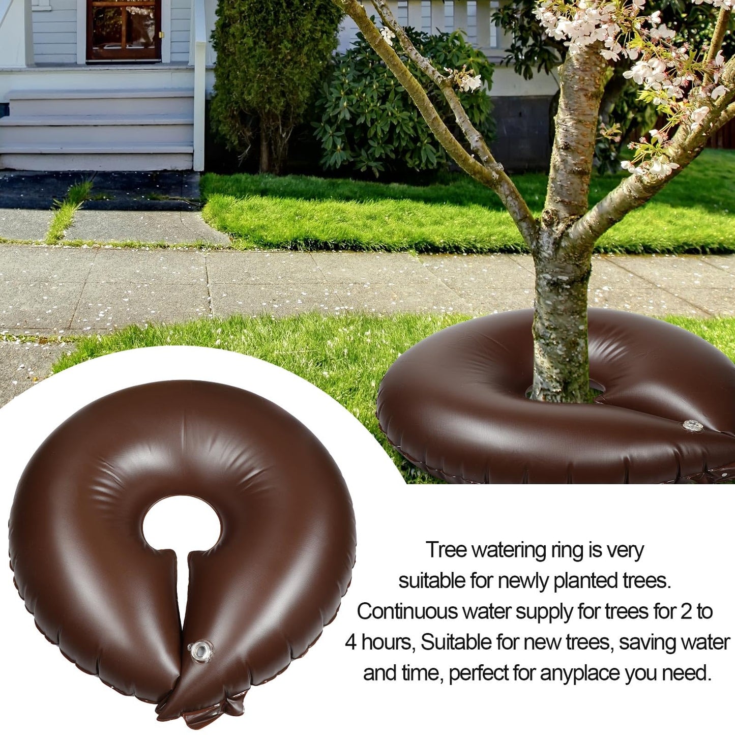 TaoBary 2 Pcs 10 Gallon Tree Watering Ring Bag Slow Release Watering Bag Deep Root Automatic Drip System PVC Drip Irrigation Pouch Donuts for Newly Planted Multi Trunk Trees Shrubs (Brown)