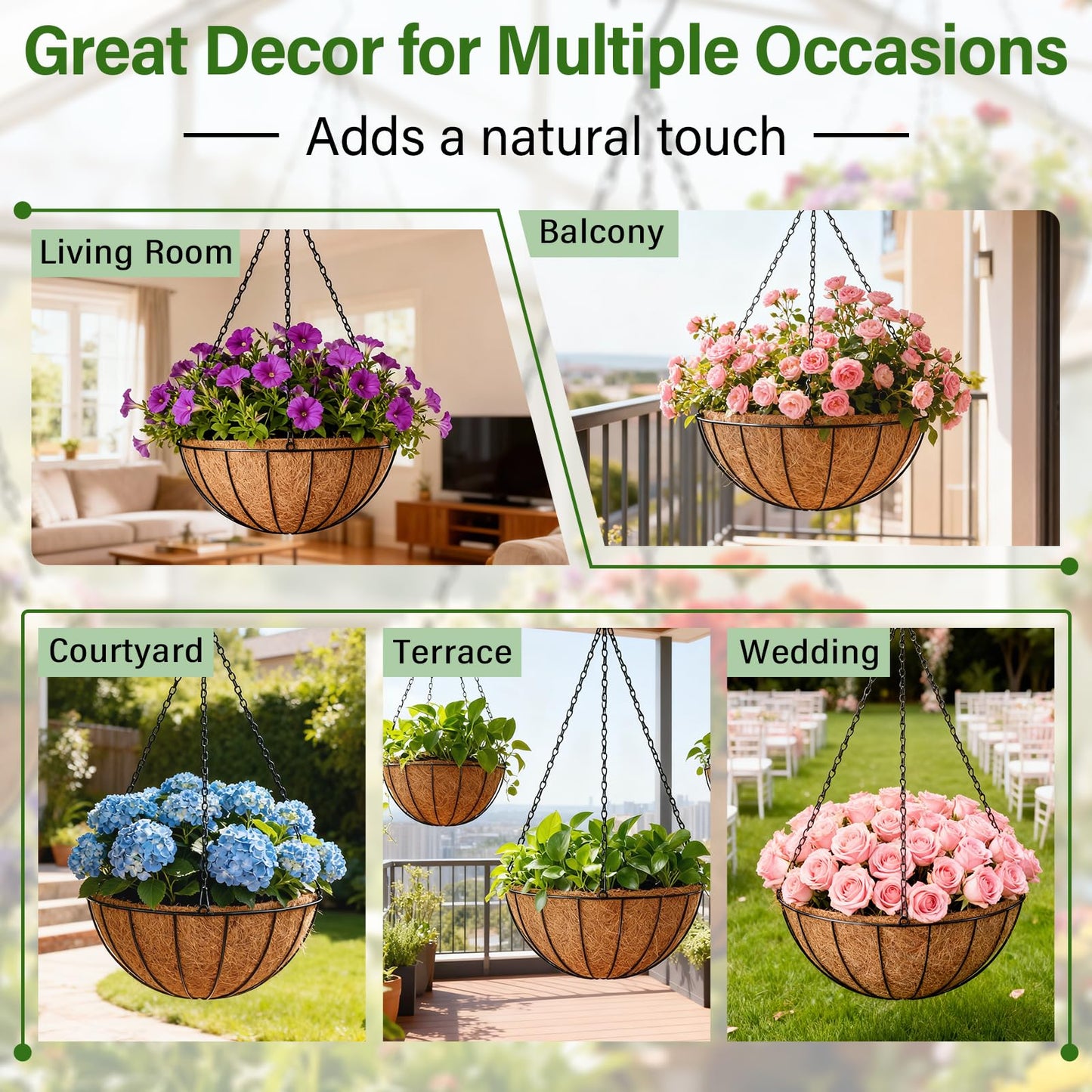 Halatool 4 Pack 12 Inch Coco Liners Natural Coconut Liners for Planters Round Coco Coir Hanging Basket Liner for Flowers Vegetables