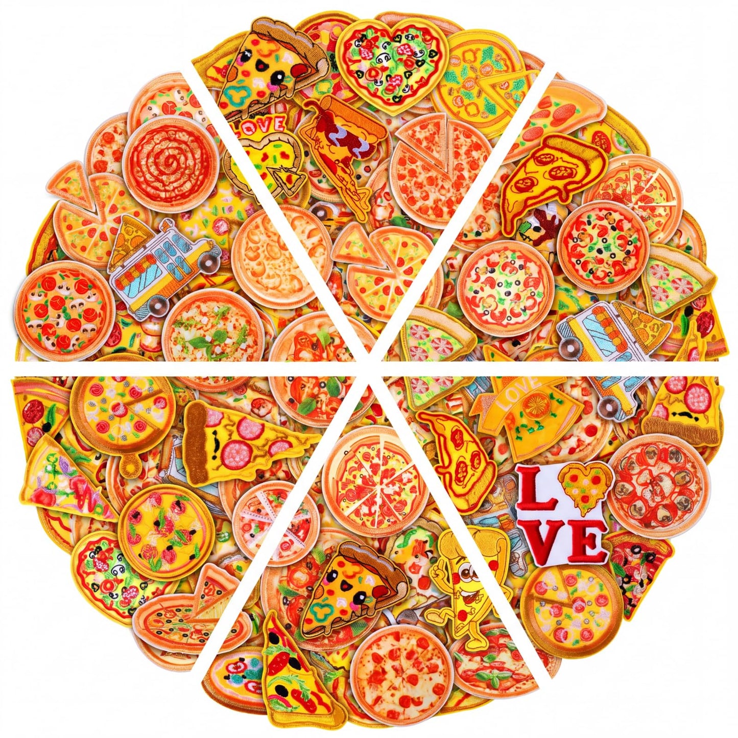 Tigeen 48 Pcs Pizza Iron on Patches Cute Pizza Bulk Embroidered Patches for Hats Clothes Repair Kit Sew on Applique DIY Accessory for Backpack Pants Jeans
