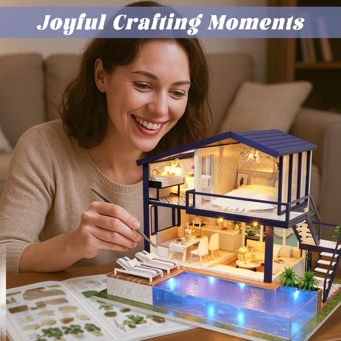 Flever Dollhouse Miniature DIY House Kit Manual Creative with Furniture for Romantic Artwork Gift (Perfect Time Apartment)